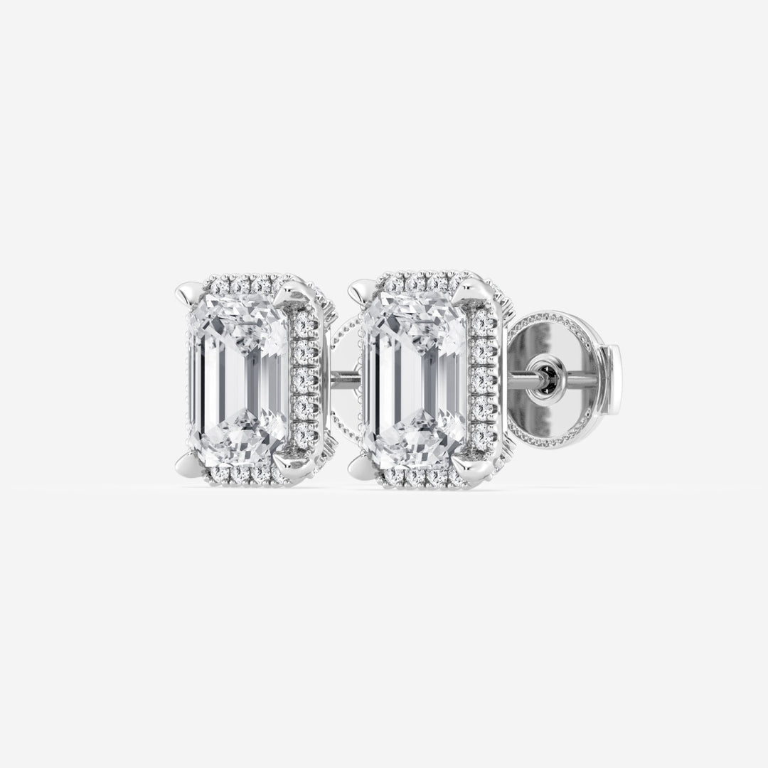 Emerald Cut FG-VS2 Lab-Grown Diamond Halo Stud Earrings