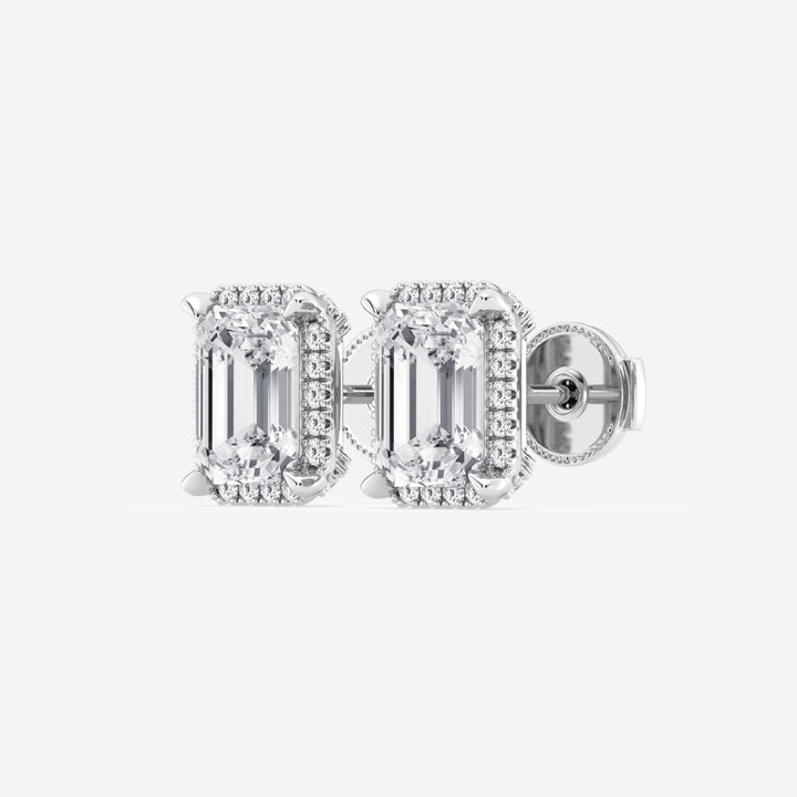 Emerald Cut FG-VS2 Lab-Grown Diamond Halo Stud Earrings