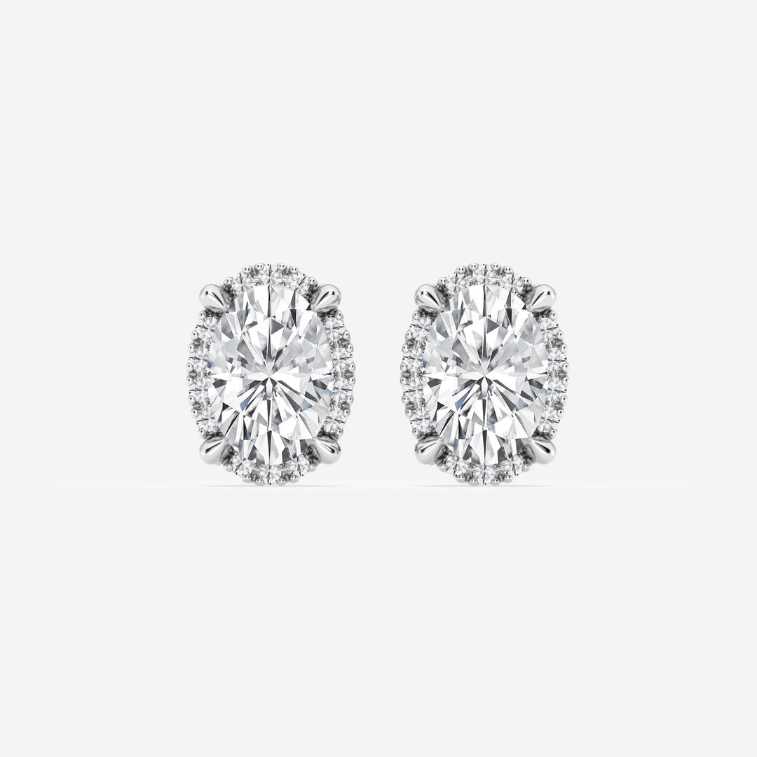 Oval Cut FG-VS2 Lab-Grown Diamond Halo Stud Earrings