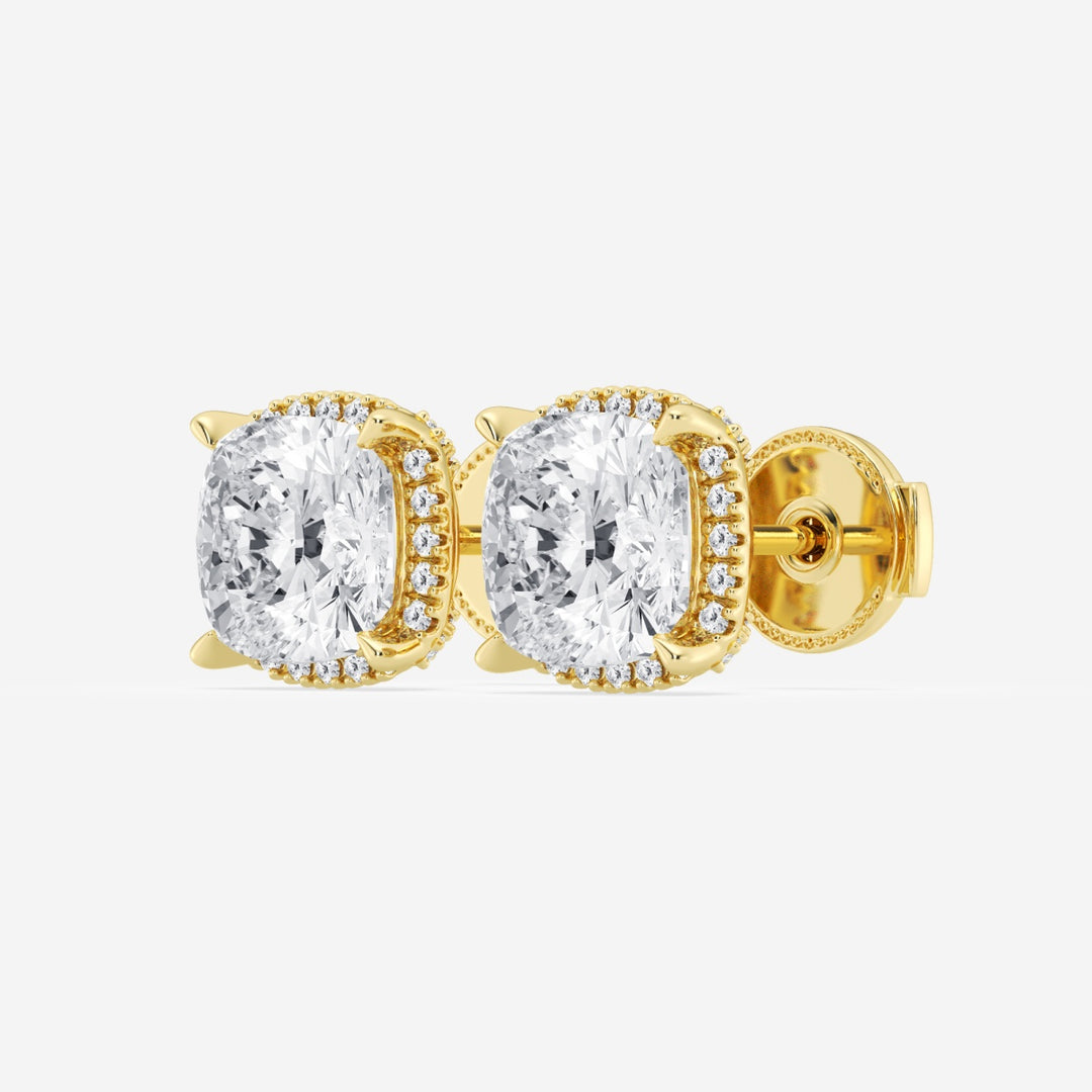 Cushion Cut FG-VS2 Lab-Grown Diamond Halo Set Stud Earrings
