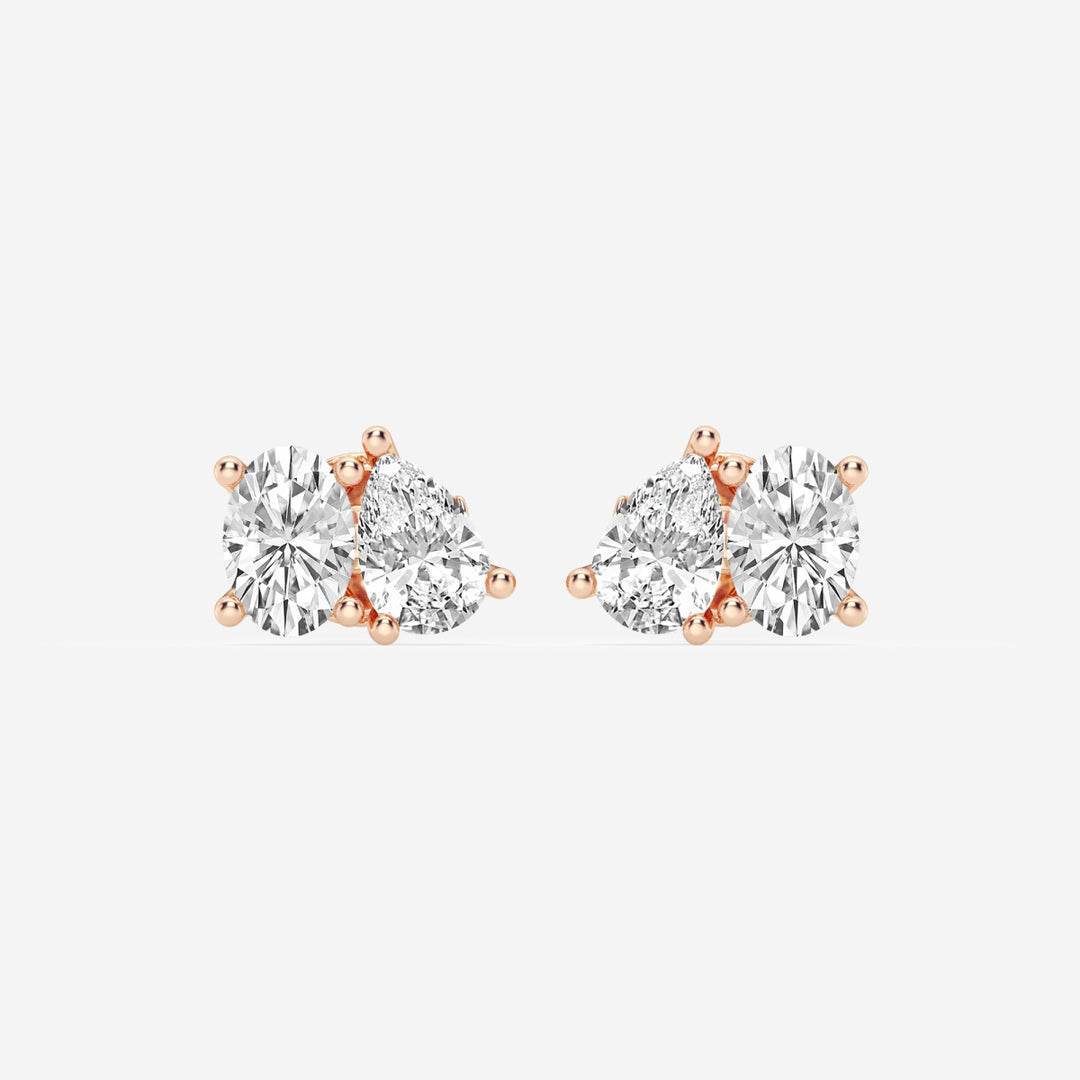 Pear & Oval Cut FG-VS2 Lab-Grown Diamond Two Stone Stud Earrings