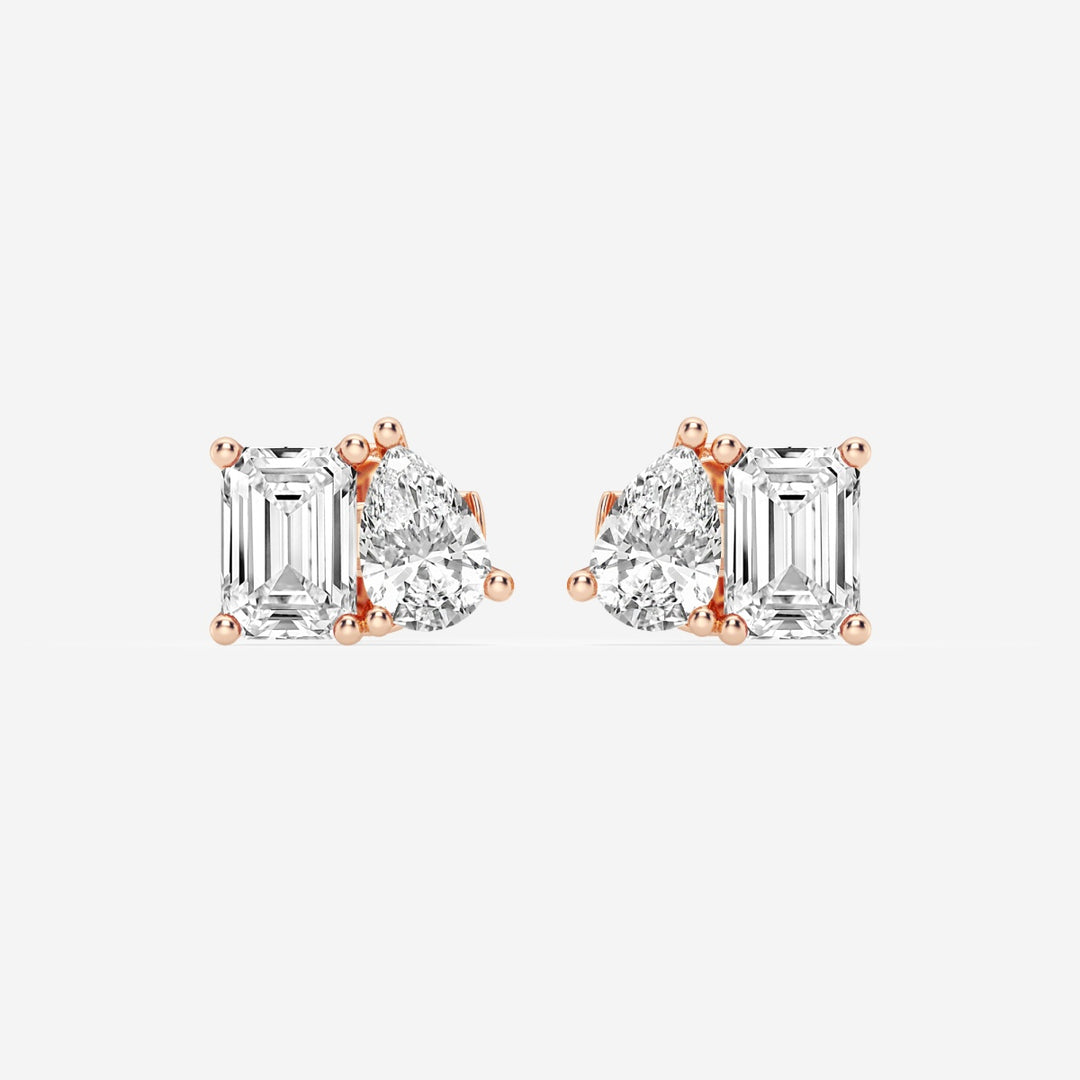 Emerald & Pear Cut FG-VS2 Lab-Grown Diamond Two Stone Stud Earrings