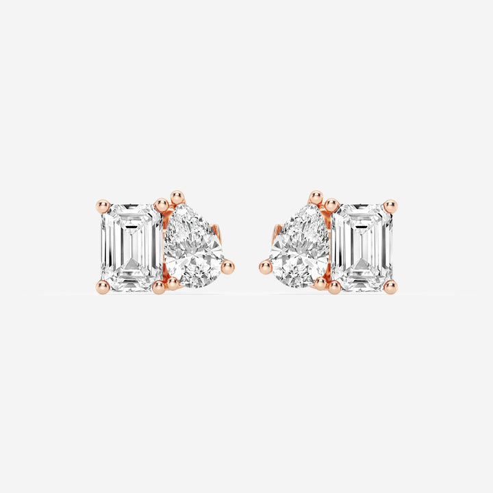 Emerald & Pear Cut FG-VS2 Lab-Grown Diamond Two Stone Stud Earrings