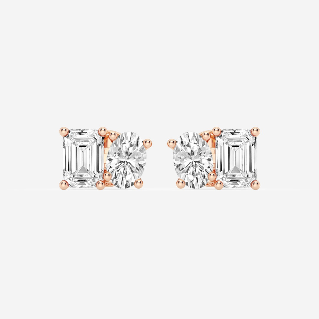 Oval & Emerald FG-VS2 Lab-Grown Diamond Two Stone Stud Earrings