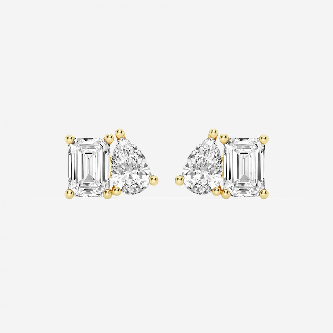 Emerald & Pear Cut FG-VS2 Lab-Grown Diamond Two Stone Stud Earrings