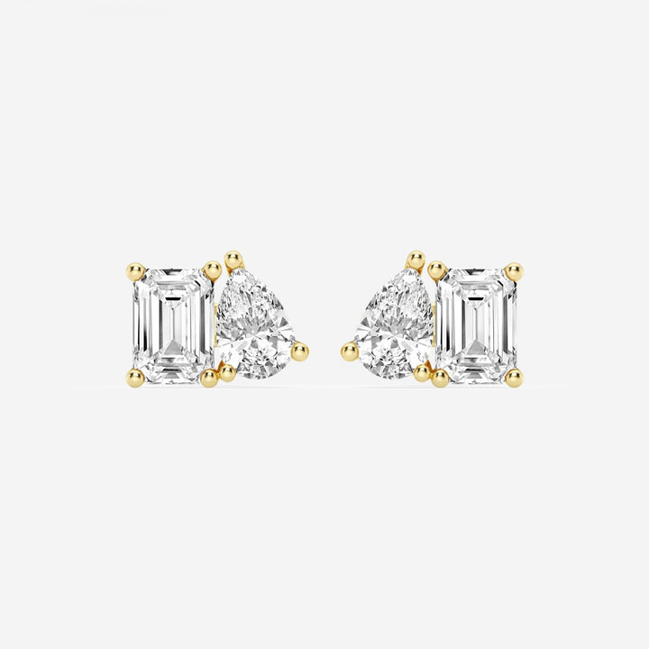 Emerald & Pear Cut FG-VS2 Lab-Grown Diamond Two Stone Stud Earrings