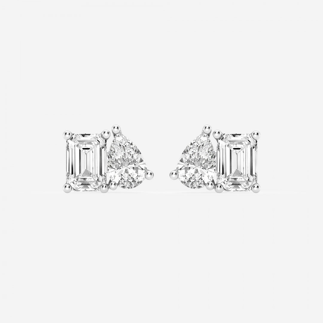 Emerald & Pear Cut FG-VS2 Lab-Grown Diamond Two Stone Stud Earrings