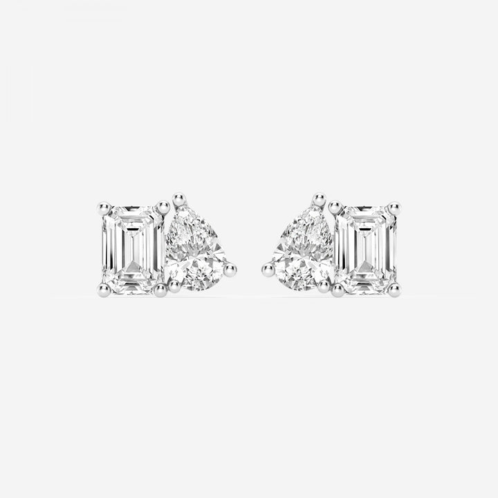 Emerald & Pear Cut FG-VS2 Lab-Grown Diamond Two Stone Stud Earrings