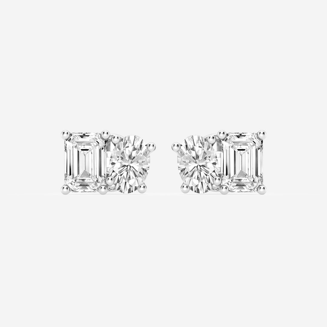 Oval & Emerald FG-VS2 Lab-Grown Diamond Two Stone Stud Earrings