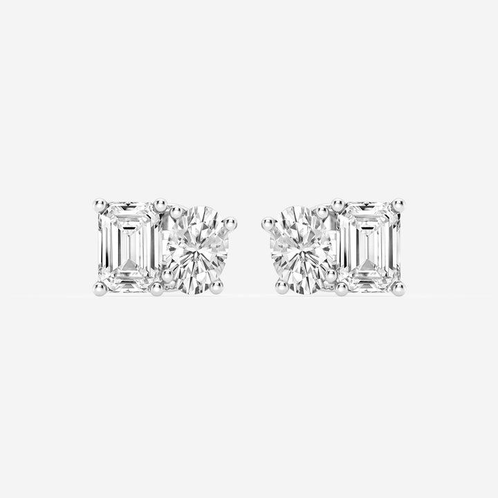 Oval & Emerald FG-VS2 Lab-Grown Diamond Two Stone Stud Earrings