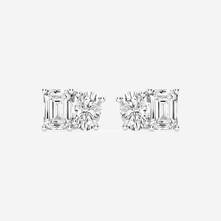 Oval & Emerald FG-VS2 Lab-Grown Diamond Two Stone Stud Earrings