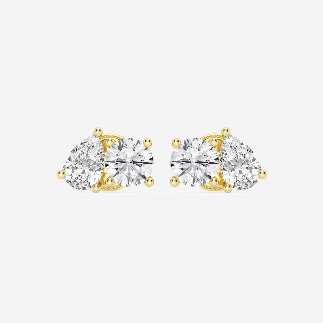 Pear & Round FG-VS2 Lab-Grown Diamond Two Stone Stud Earrings