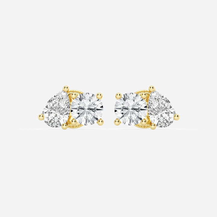 Pear & Round FG-VS2 Lab-Grown Diamond Two Stone Stud Earrings