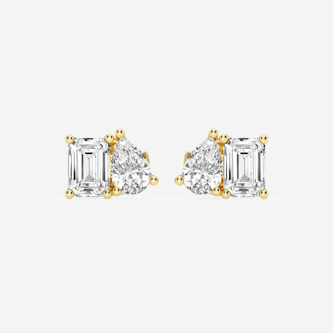 Emerald & Pear Cut FG-VS2 Lab-Grown Diamond Two Stone Stud Earrings