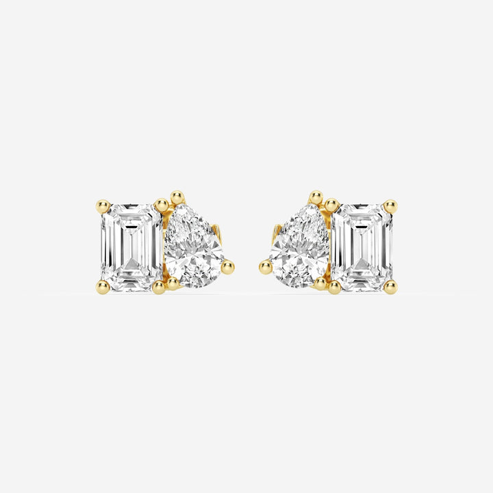 Emerald & Pear Cut FG-VS2 Lab-Grown Diamond Two Stone Stud Earrings