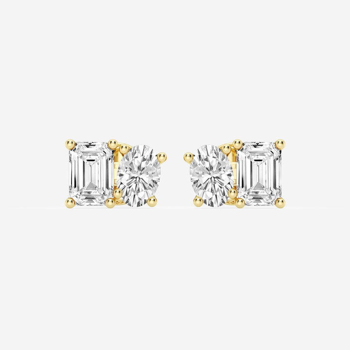 Oval & Emerald FG-VS2 Lab-Grown Diamond Two Stone Stud Earrings
