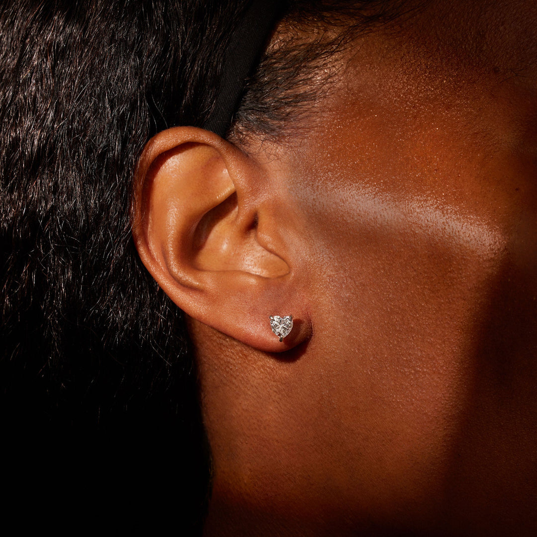 Heart F-VS1 Lab-Grown Hidden Halo Stud Earrings For Women