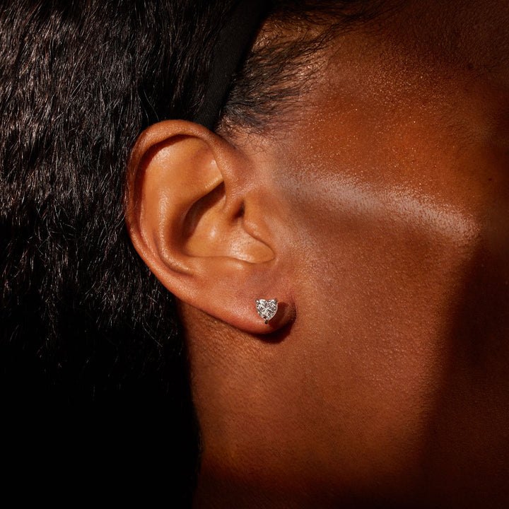 Heart F-VS1 Lab-Grown Hidden Halo Stud Earrings For Women