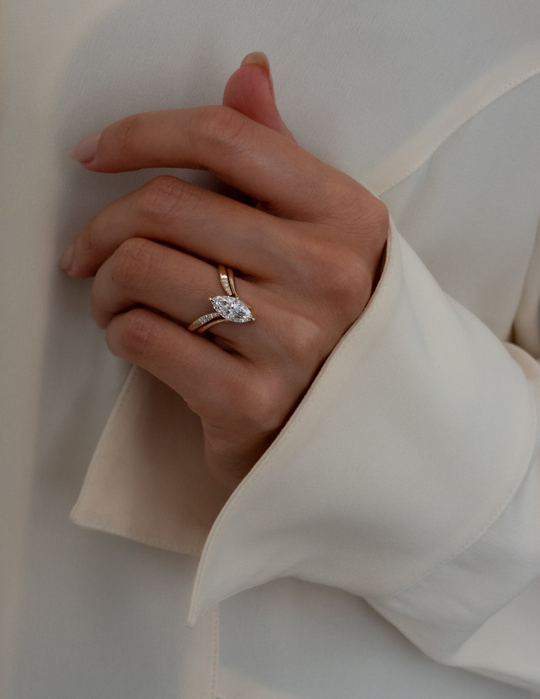 1.50CT Marquise F-VS Lab Grown Eve Wedding Ring with Eve Pave Band