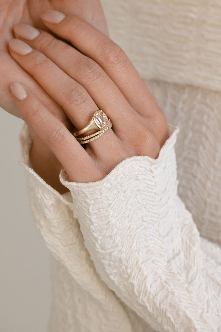 1.90CT Mine Cut Elongated Cushion F-VS Lab Grown Pink Champagne Diamond Bridal Ring Set