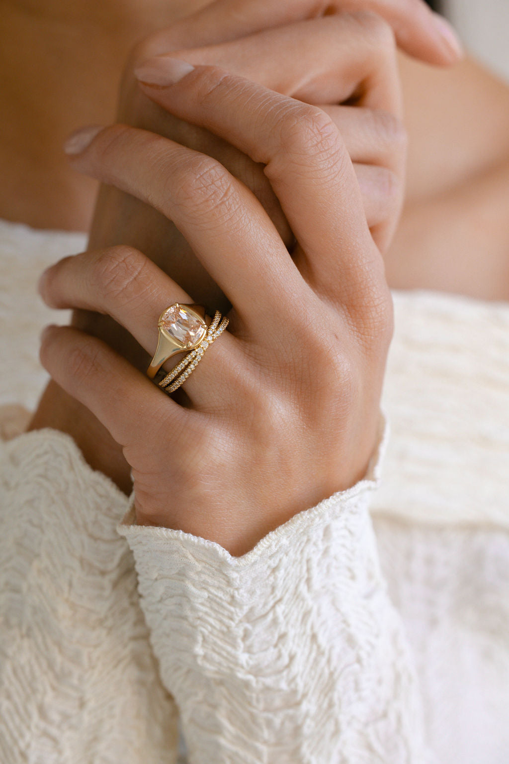 1.90CT Mine Cut Elongated Cushion F-VS Lab Grown Pink Champagne Diamond Bridal Ring Set