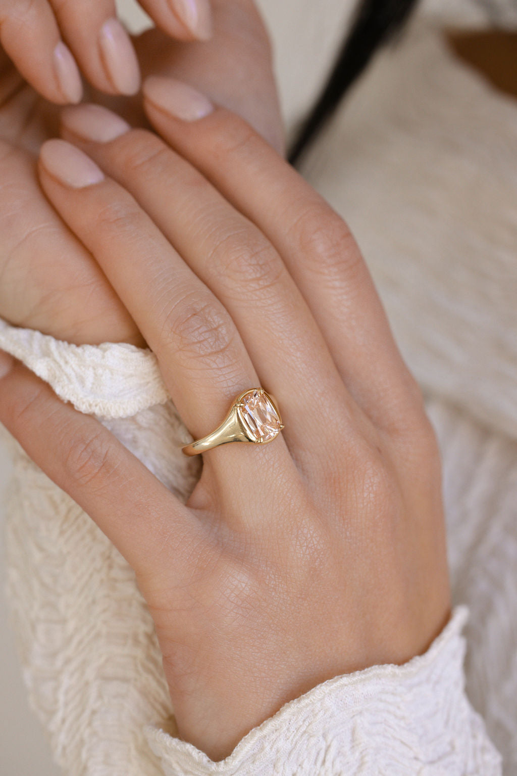 1.90CT Mine Cut Elongated Cushion F-VS Lab Grown Pink Champagne Diamond Bridal Ring Set