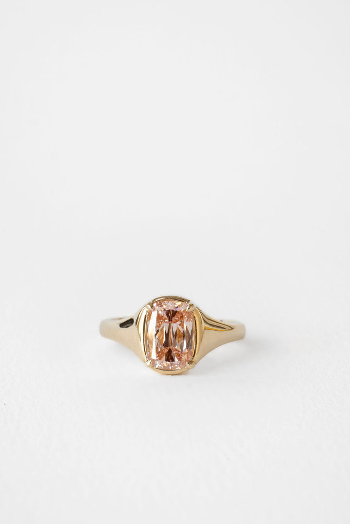 1.90CT Mine Cut Elongated Cushion F-VS Lab Grown Pink Champagne Diamond Bridal Ring Set