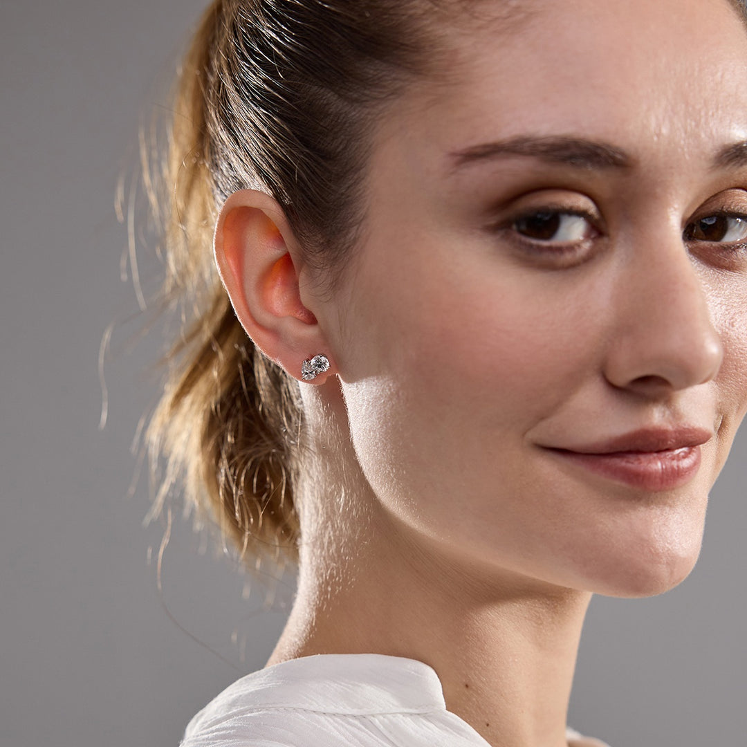 Pear & Round FG-VS2 Lab-Grown Diamond Two Stone Stud Earrings
