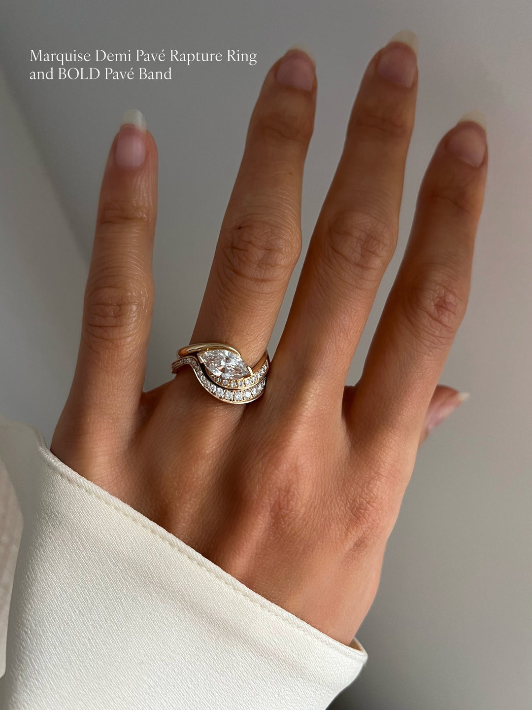 1.50CT Marquise E-VS Lab Grown Bypass Pavé Wedding Ring With Bold Pave Band