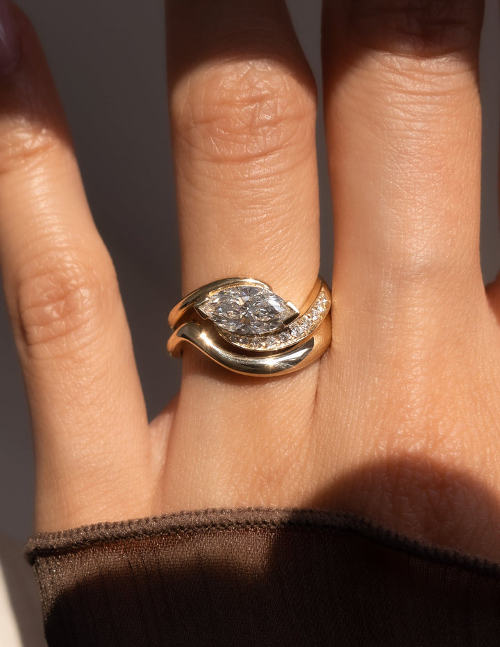 1.50CT Marquise E-VS Lab Grown Bypass Pavé Wedding Ring With Bold Pave Band