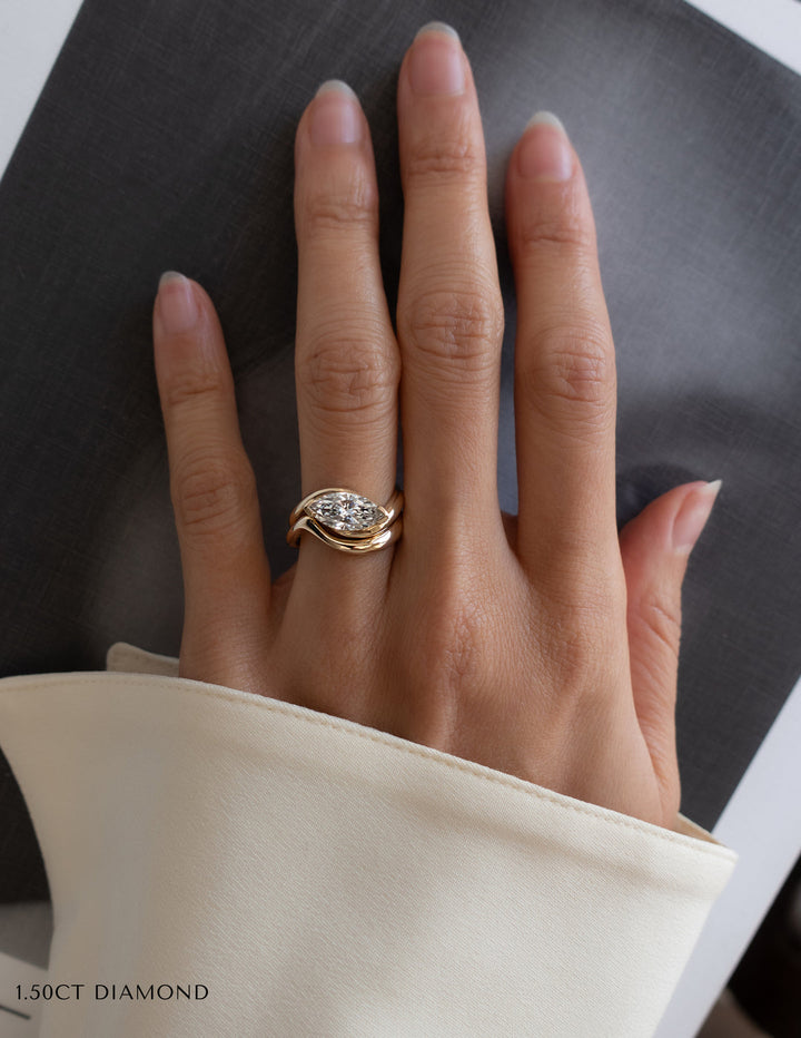 2.0CT East West Marquise E-VS Lab Grown Wave Bridal Ring Set With Classic Bands