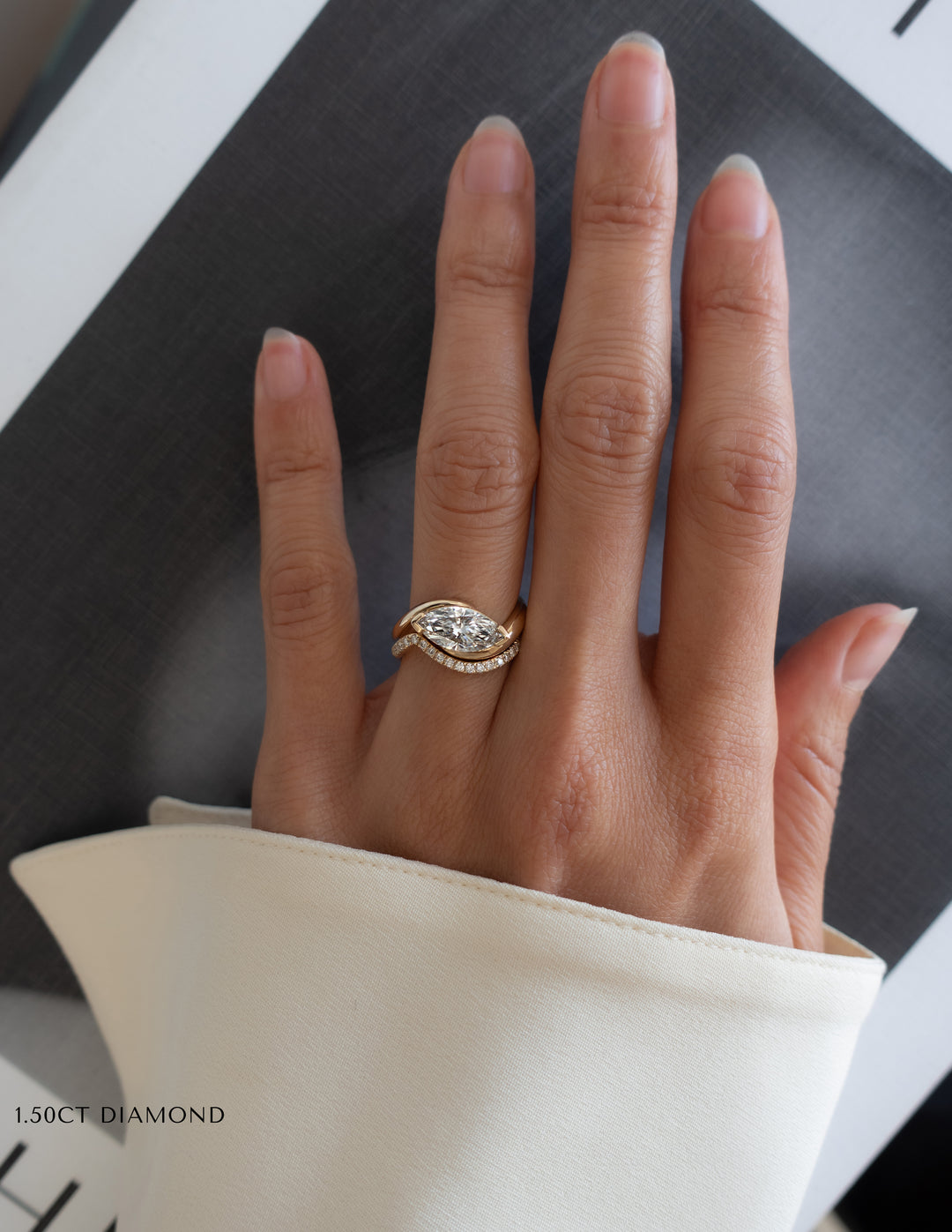 2.0CT East West Marquise E-VS Lab Grown Wave Bridal Ring Set With Classic Bands