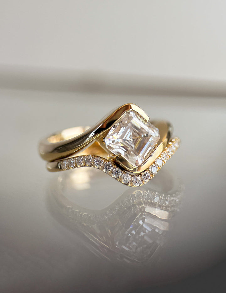 1.50CT Asscher E-VS Lab Grown Bypass Wedding Ring With Pave Band