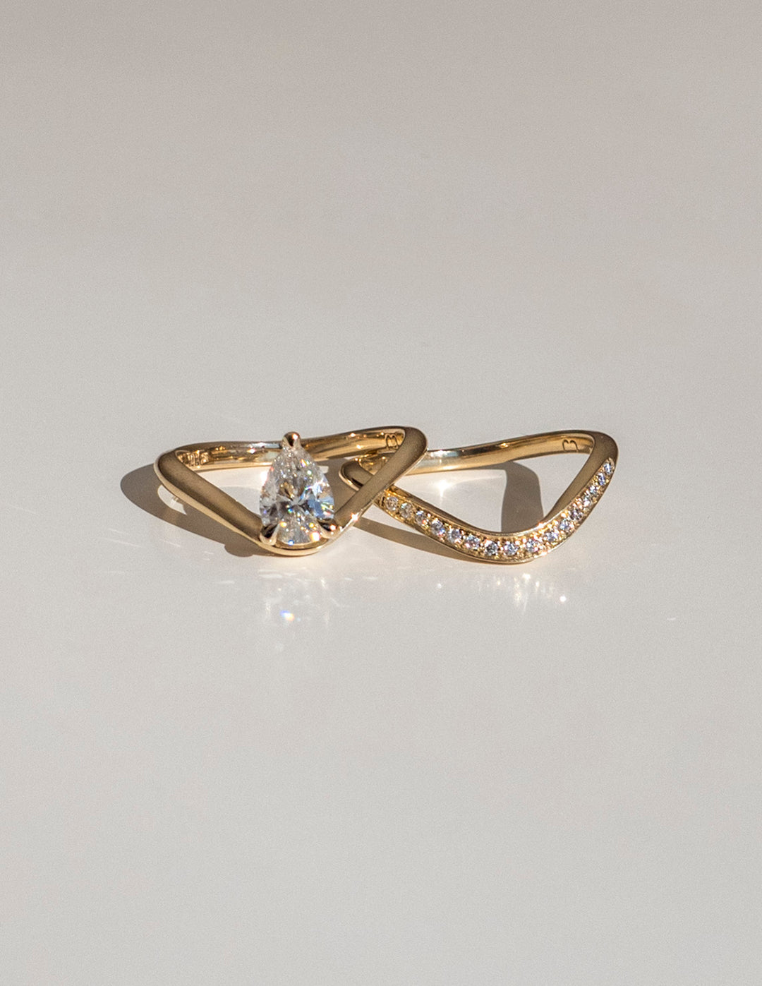 1.50CT Pear E-VS Lab Grown Curve Diamond Ring With U Shape Pave Wedding Band