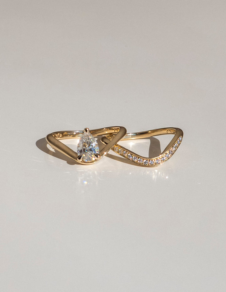 1.50CT Pear E-VS Lab Grown Curve Diamond Ring With U Shape Pave Wedding Band