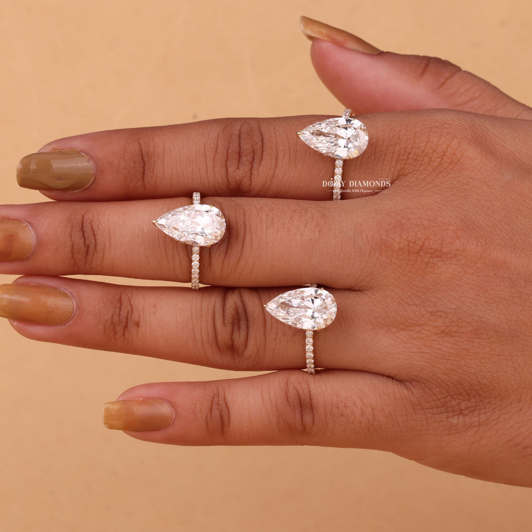 5.0CT-7.0CT Pear Cut EF/VS1 Lab Grown Diamond Hidden Halo Engagement Ring