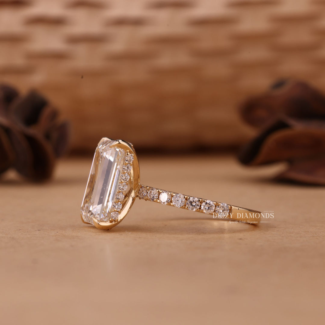 4.50CT-6.50CT Emerald Cut F/VS1 Lab Grown Hidden Halo Diamond Engagement Ring