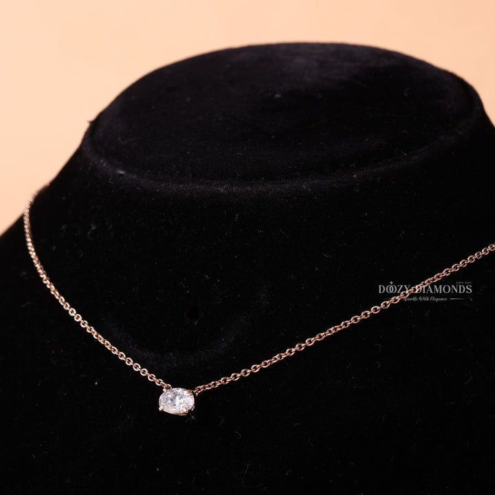 East West Oval Cut Diamond Solitaire Necklace for Her