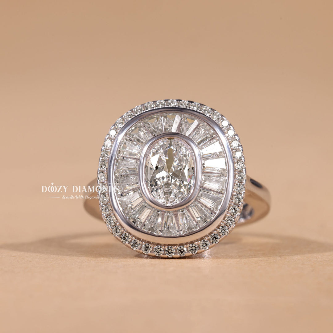 0.25CT-0.75CT Oval EF/VS2 Lab Grown Diamond Halo Cluster Engagement Ring