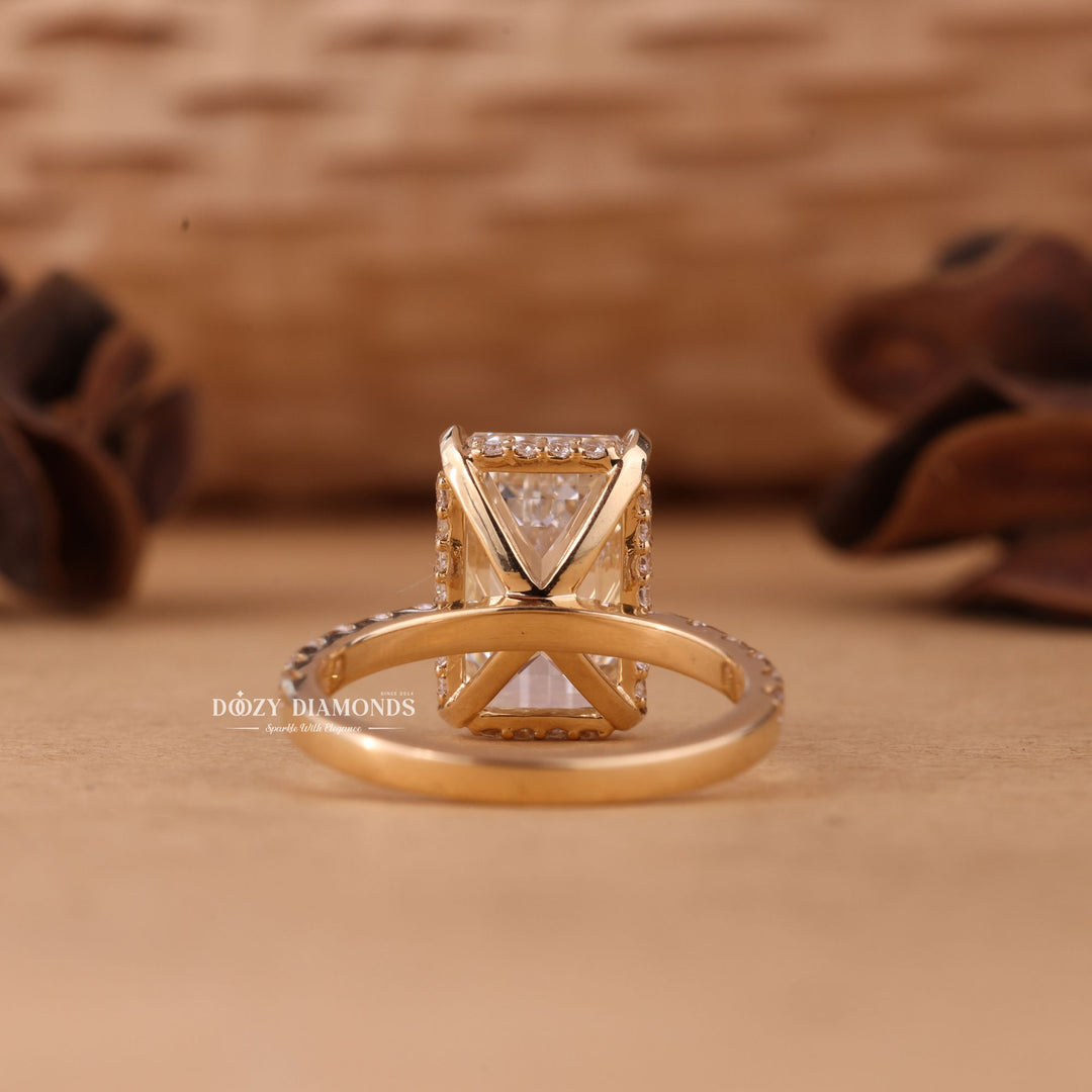 4.50CT-6.50CT Emerald Cut F/VS1 Lab Grown Hidden Halo Diamond Engagement Ring