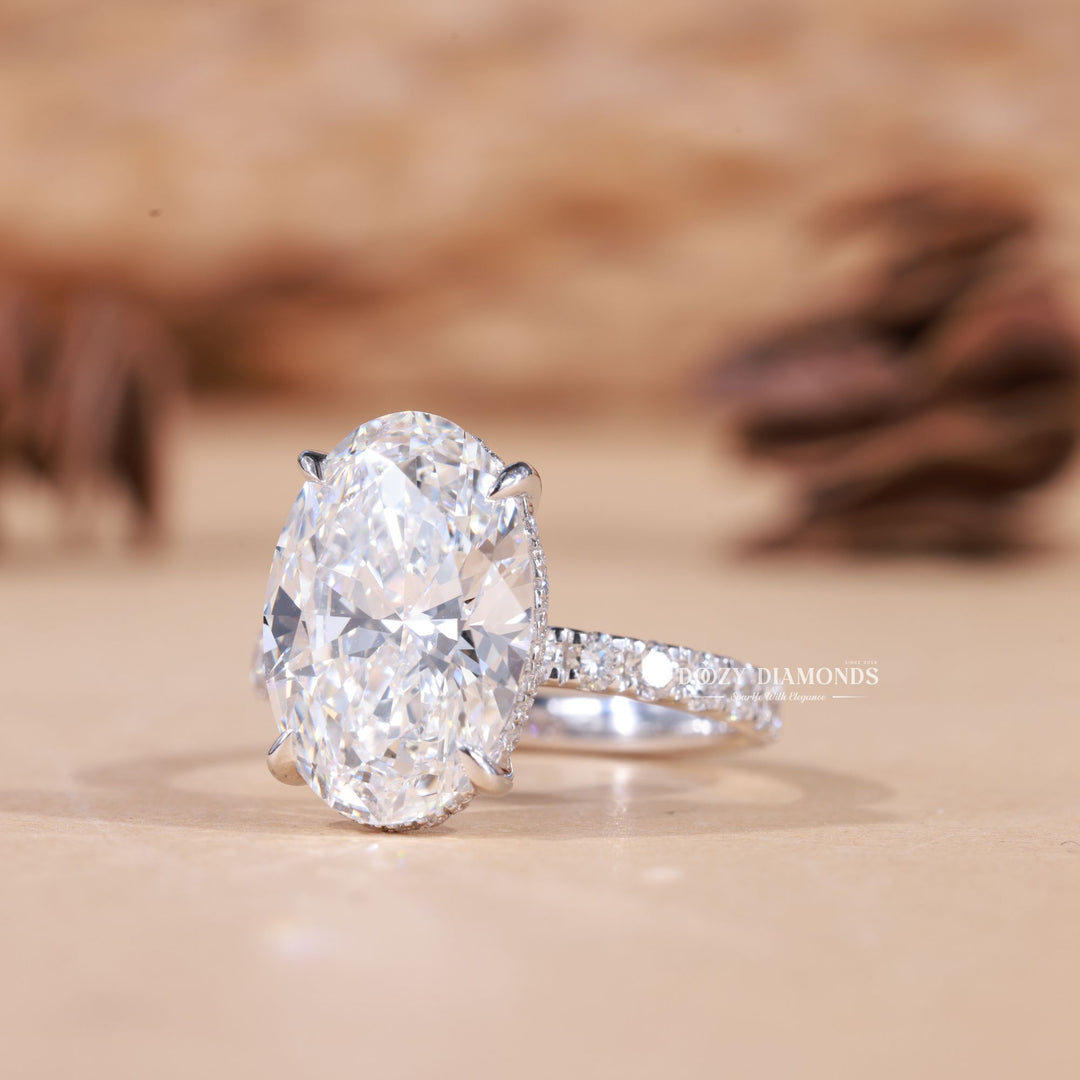 4.50CT-5.50CT Oval Cut E/VS1 Lab Grown Diamond Hidden Halo Engagement Ring