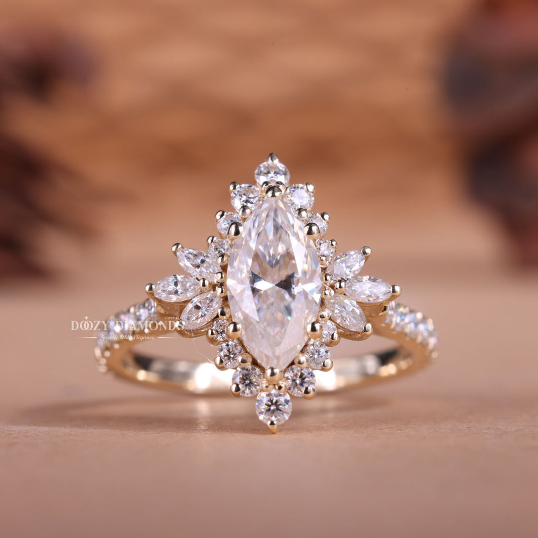 1.0CT-2.0CT Marquise E/VS1 Halo Cluster Lab Grown Engagement Ring