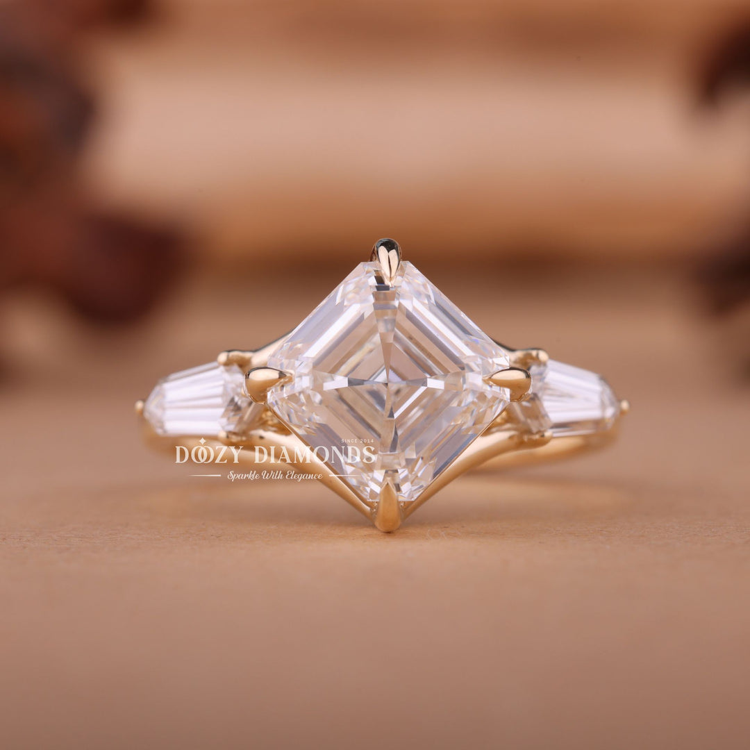 1.50CT-2.50CT Asscher E/VS1 Lab Created Three Stone Style Engagement Ring