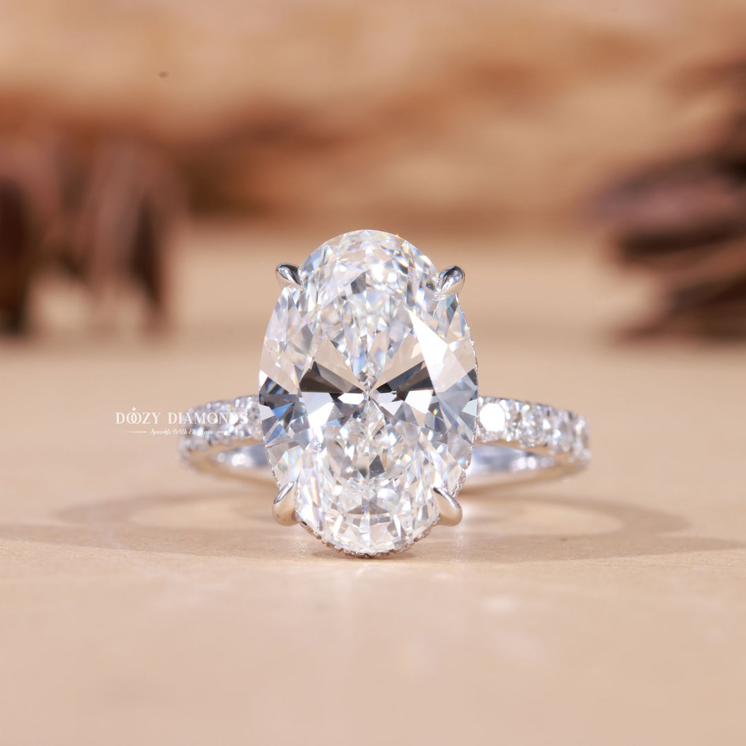4.50CT-5.50CT Oval Cut E/VS1 Lab Grown Diamond Hidden Halo Engagement Ring