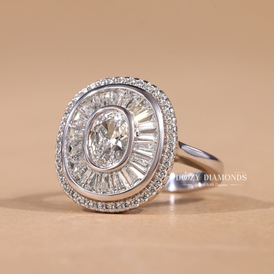 0.25CT-0.75CT Oval EF/VS2 Lab Grown Diamond Halo Cluster Engagement Ring