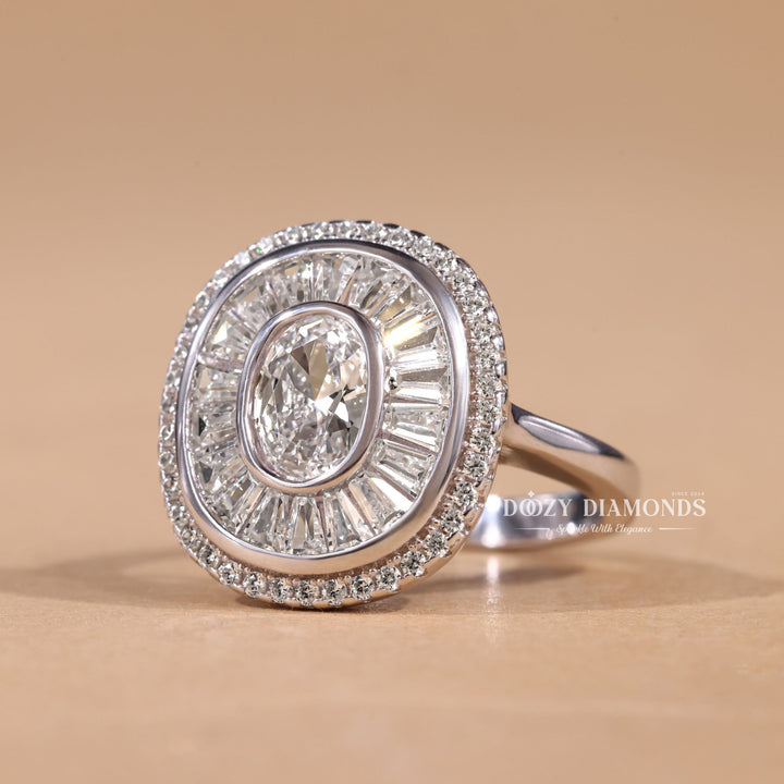 0.25CT-0.75CT Oval EF/VS2 Lab Grown Diamond Halo Cluster Engagement Ring