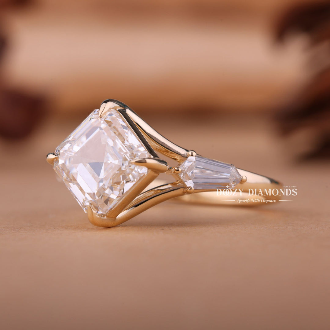 1.50CT-2.50CT Asscher E/VS1 Lab Created Three Stone Style Engagement Ring