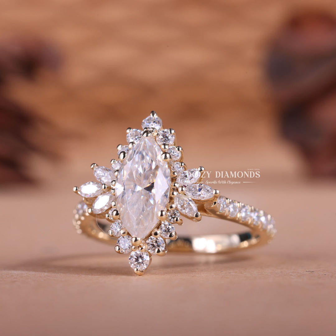 1.0CT-2.0CT Marquise E/VS1 Halo Cluster Lab Grown Engagement Ring