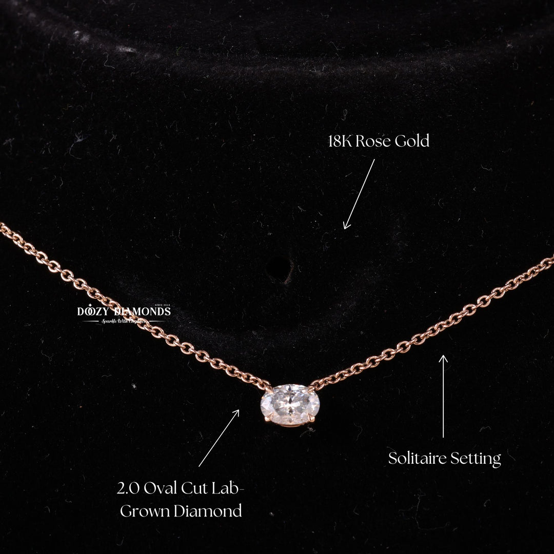 East West Oval Cut Diamond Solitaire Necklace for Her