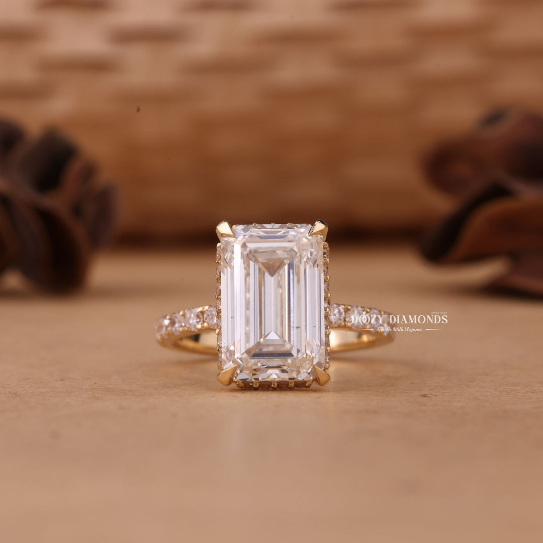 4.50CT-6.50CT Emerald Cut F/VS1 Lab Grown Hidden Halo Diamond Engagement Ring